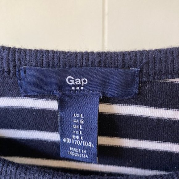 Gap Navy stripe cotton tee sheer sleeve L - Picture 2 of 4